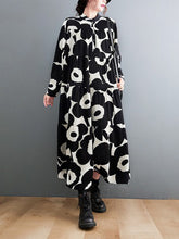 Loose Black And White Printed Maxi Dress